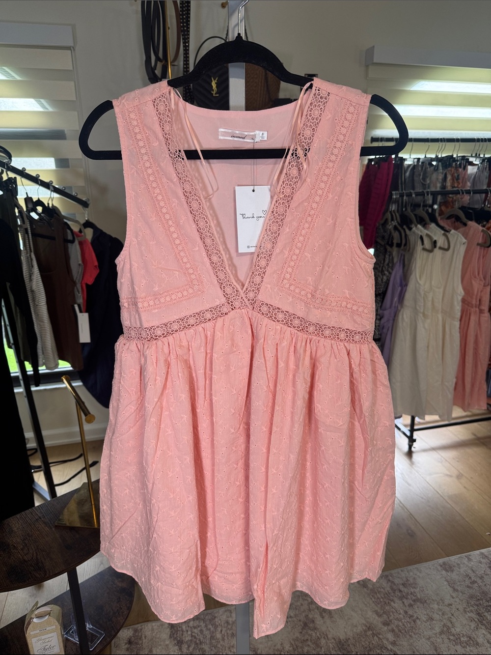 Sleeveless V-Neck Pink Lace Trim Women's Top